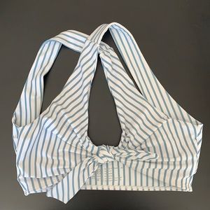 Blue striped top knot bikini